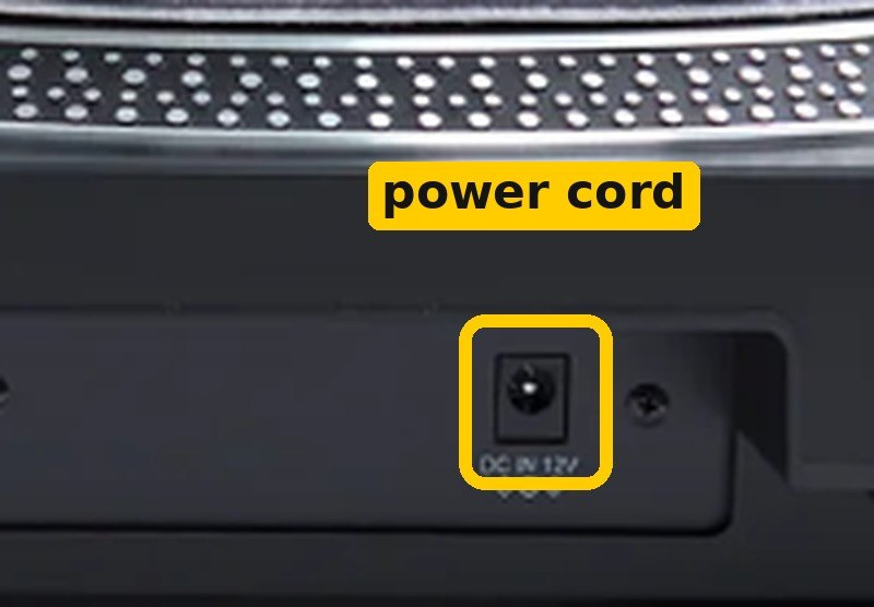 Power cord socket on the back circled