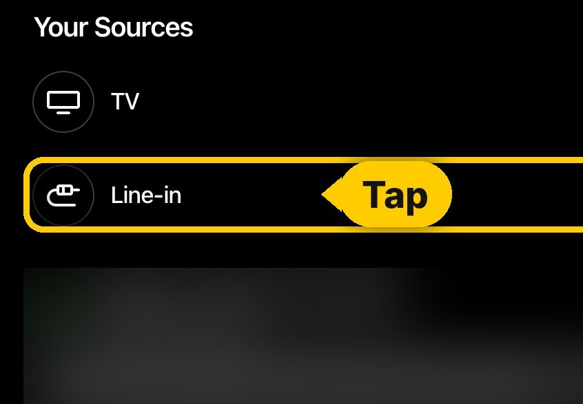 Sonos app with Line-in circled